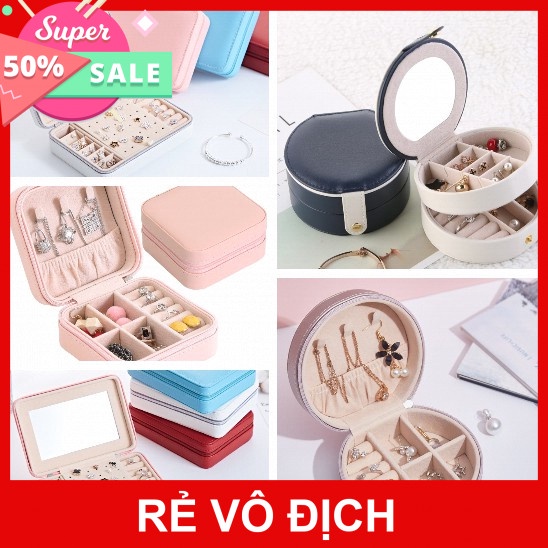 [5❤️][FREESHIP] HỘP ĐỰNG TRANG SỨC CÓ GƯƠNG DA PU (HÌNH CHỮ NHẬT, HÌNH TRÒN) [HCM]