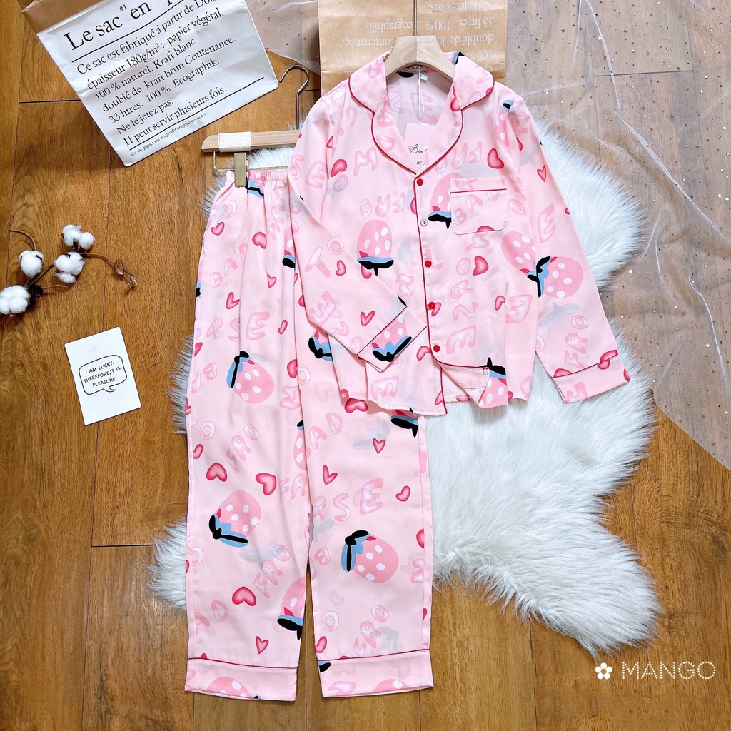 Bộ Ngủ Lụa Dài Tay, Bộ Pijama Lụa Mango Cao Cấp Cho Bé Gái Từ 13-42kg - Boody - BPN56