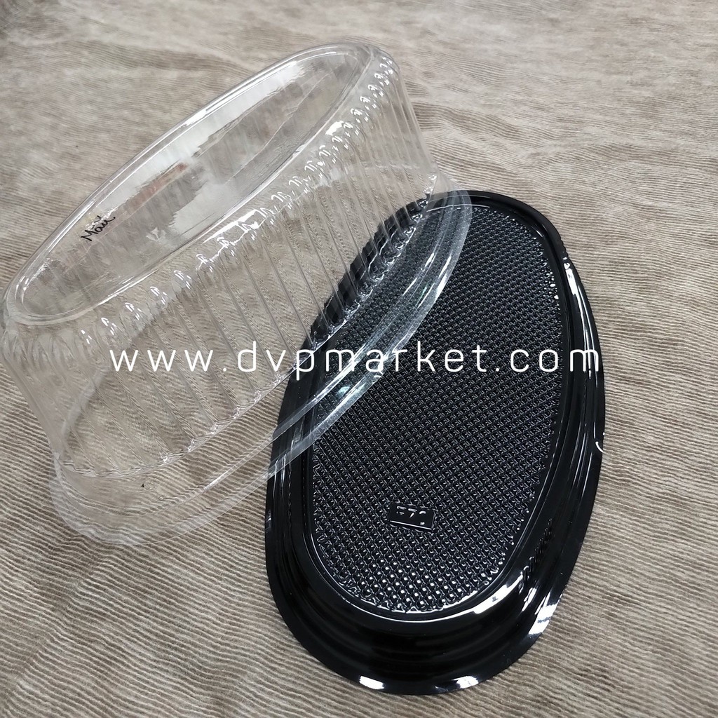 Set 25 hộp nhựa đựng bánh bông lan hình oval F70 (Đế Đen hoặc Đế Vàng) - Đại Vạn Phát