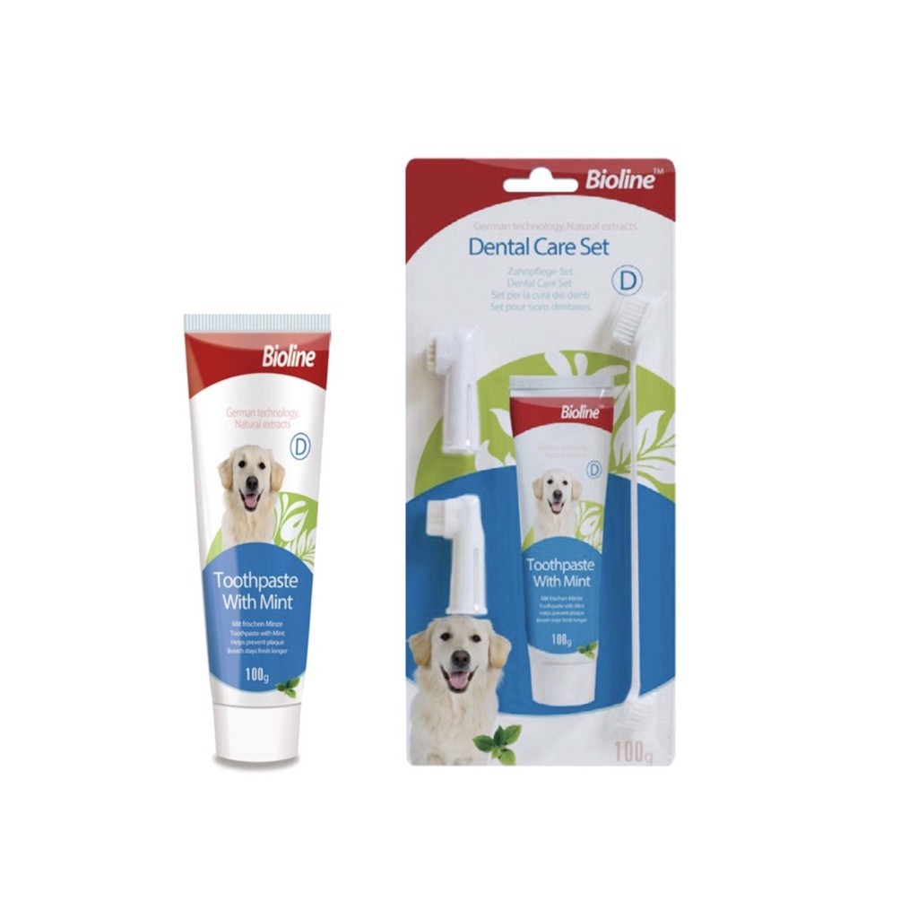 Bộ Bàn Chải &amp; Kem Đánh Răng Cho Chó Bioline Dental Care 100g