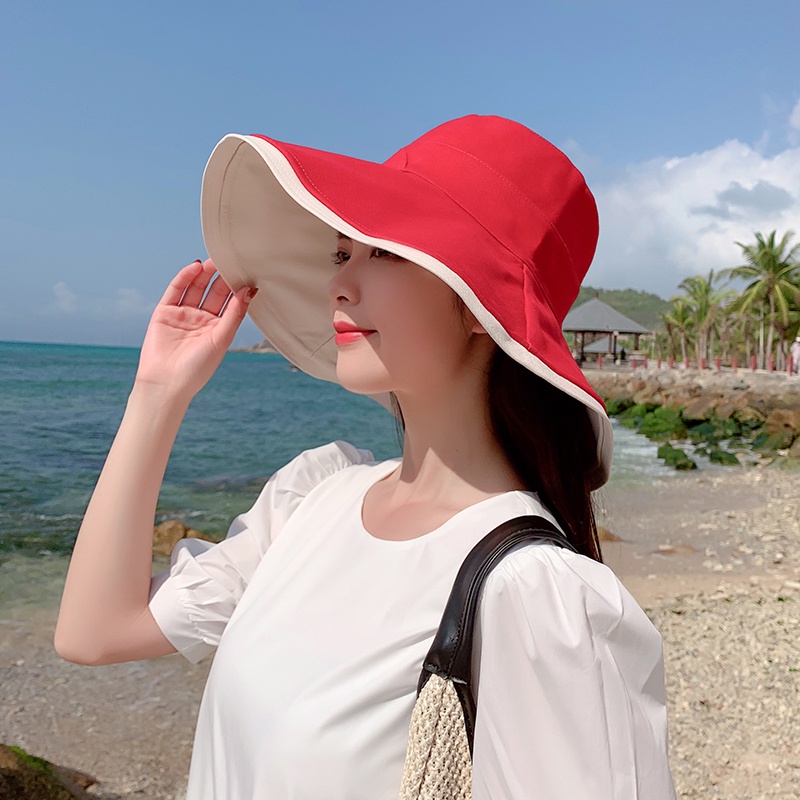 Mũ Vành Rộng Hai Mặt Chống Tia Uv Thời Trang Mùa Hè Dành Cho Nữ