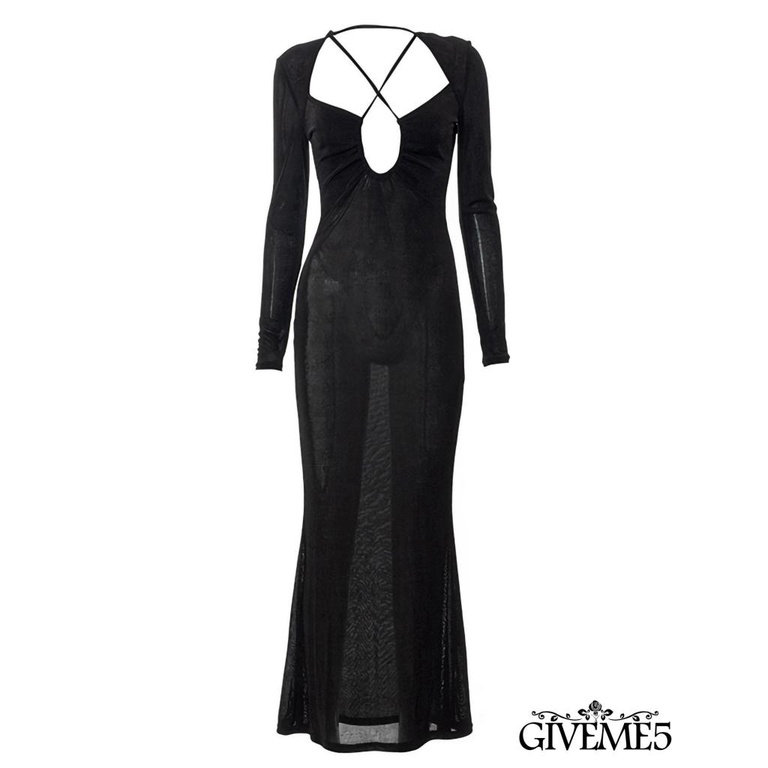 Đầm Dài Ôm Dáng Không Tay Xẻ Tà Cao Màu Đen Quyến Rũ Cho Nữ