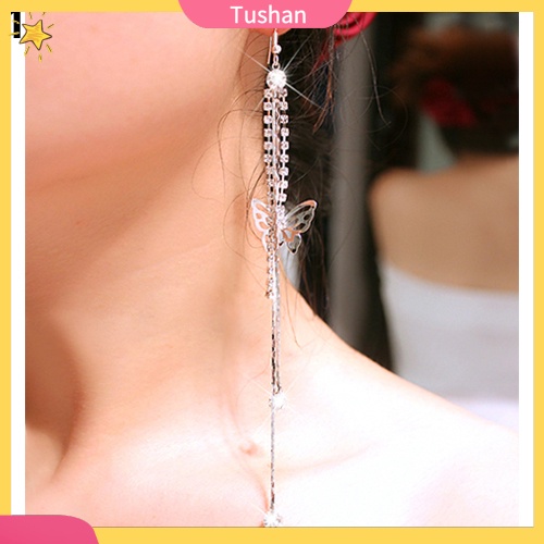 Đôi khuyên tai dài hình bươm bướm đính đá thời trang cho nữ