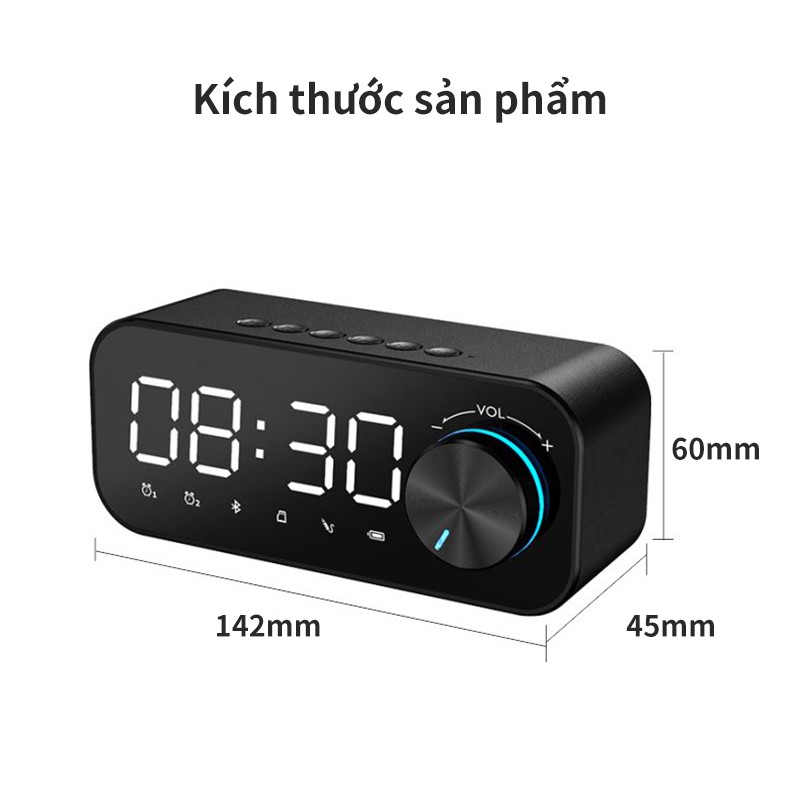 Loa Bluetooth B126 tích hợp đồng hồ báo thức mặt gương hỗ trợ thẻ TF