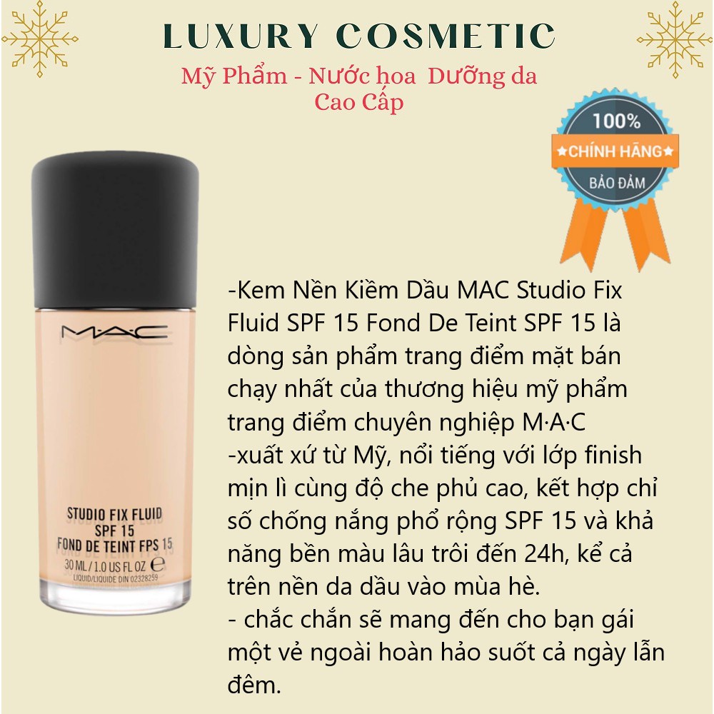 Kem Nền Kiềm Dầu MAC Studio Fix Fluid SPF 15 Fond De Teint SPF 15 30ml