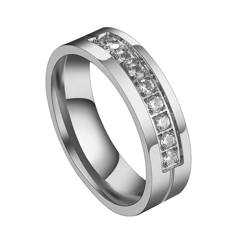Titanium steel gold double diamond ring in Europe and new fashion jewelry titanium steel rings US CZ