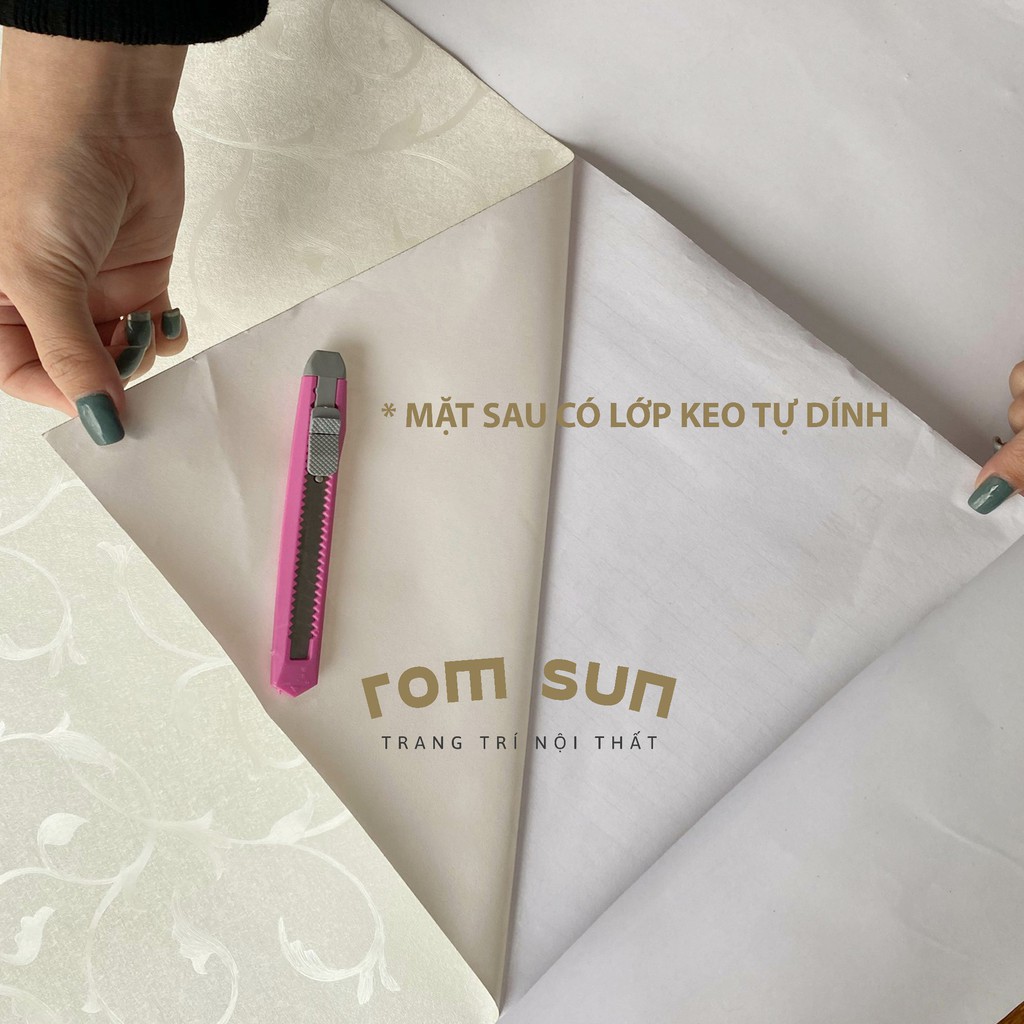 1m x khổ 60cm | Giấy dán tường - ĐÀI LOAN- Decal miếng dán tường phòng ngủ hoa văn chìm 3D hàn quốc sẵn keo