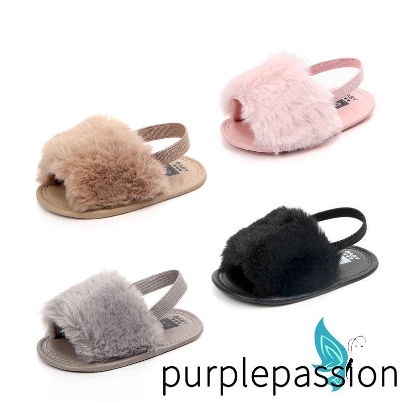 Dép quai hậu phối lông mềm mại chống trượt thời trang cho bé gái