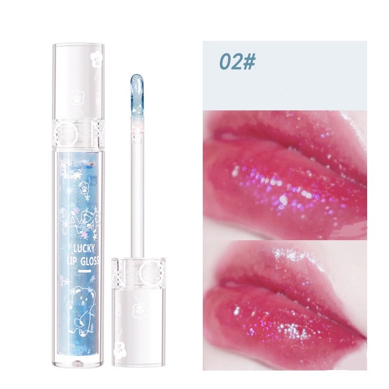 🐻 Son bóng kim tuyến có nhũ LUCKY LIP GLOSSS hình gấu cute gồm 4 tone màu FULLSIZE