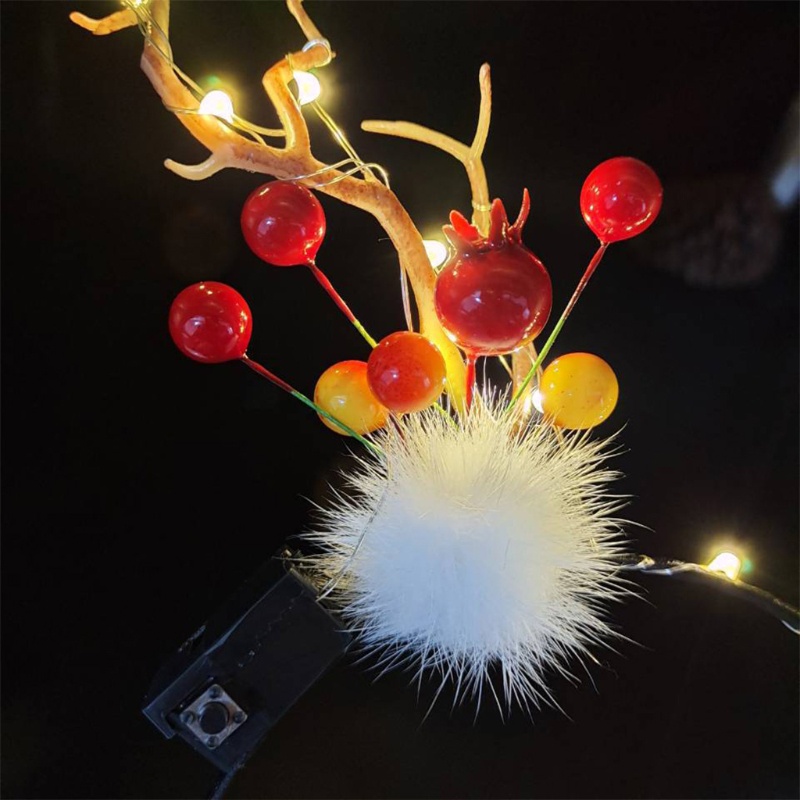 Băng Đô Cài Tóc Hình Sừng Hươu Đính Hoa Và Bướm Có Đèn LED