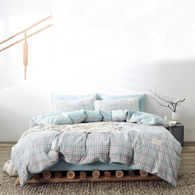 Bộ chăn ga gối Cotton Tici kẻ M2T Bedding chăn ga Hàn Quốc, vỏ chăn mền, drap giường và 2 vỏ gối