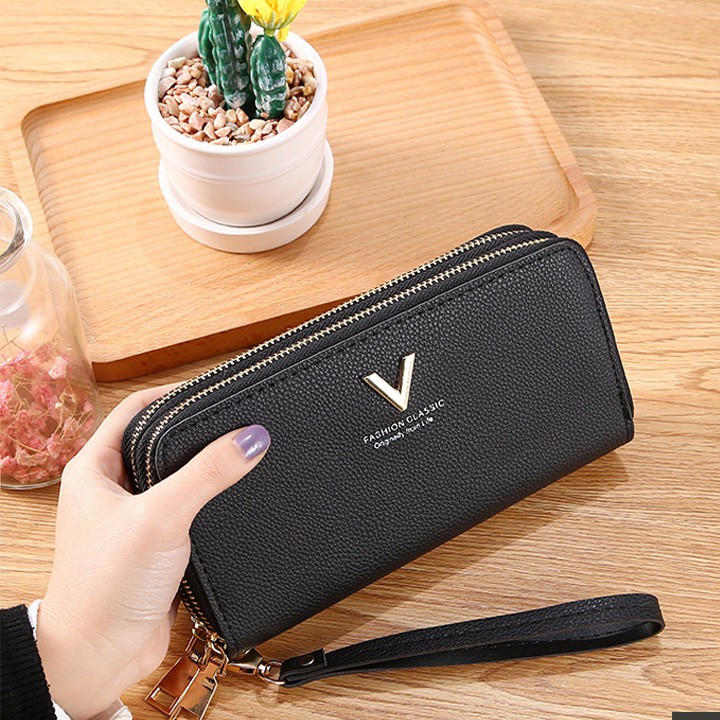 Ví nữ cầm tay bảng đài kẹp đôi chữ V siêu đẹp AA03 Shalla