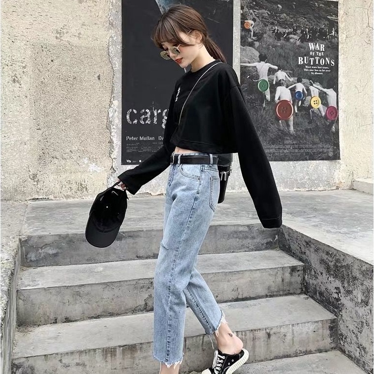 Quần Jeans Dài Rách Gối Thời Trang Dành Cho Nữ | BigBuy360 - bigbuy360.vn