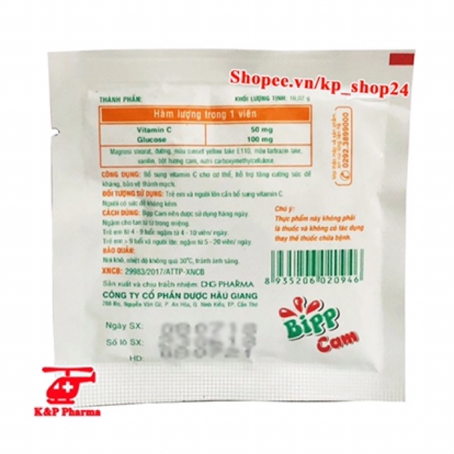 ✅ Kẹo ngậm Bipp Cam – Bổ sung vitamin C, Glucose, bảo vệ thành mạch