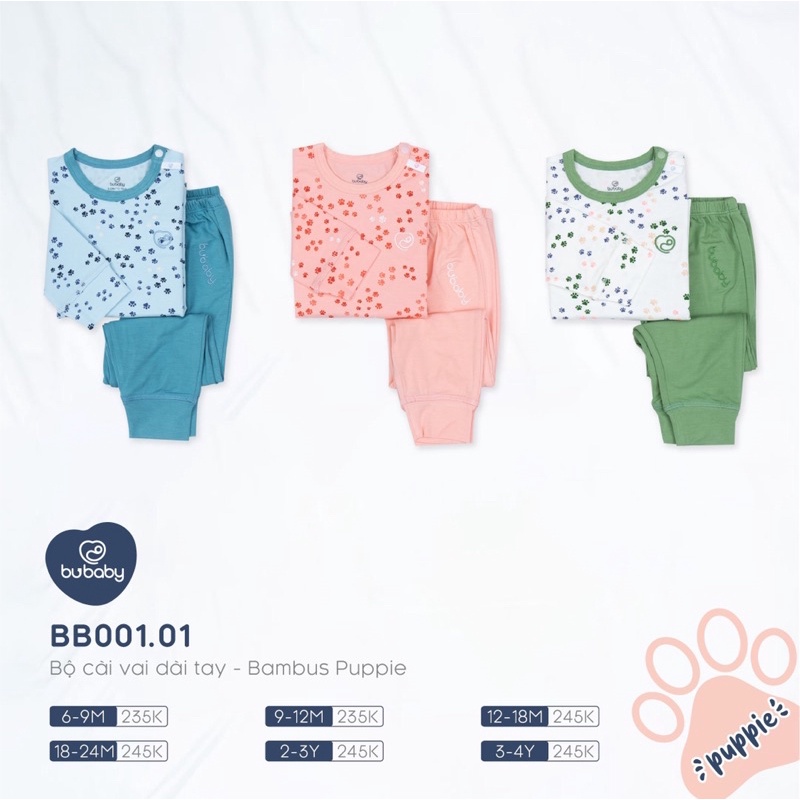 Bu bộ dài tay cúc vai  puppi size 6-9M đến 3-4Y