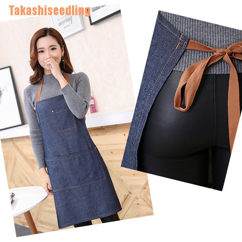 Tạp Dề Nấu Ăn Vải Denim Màu Xanh Dương Có Túi Cho Người Lớn