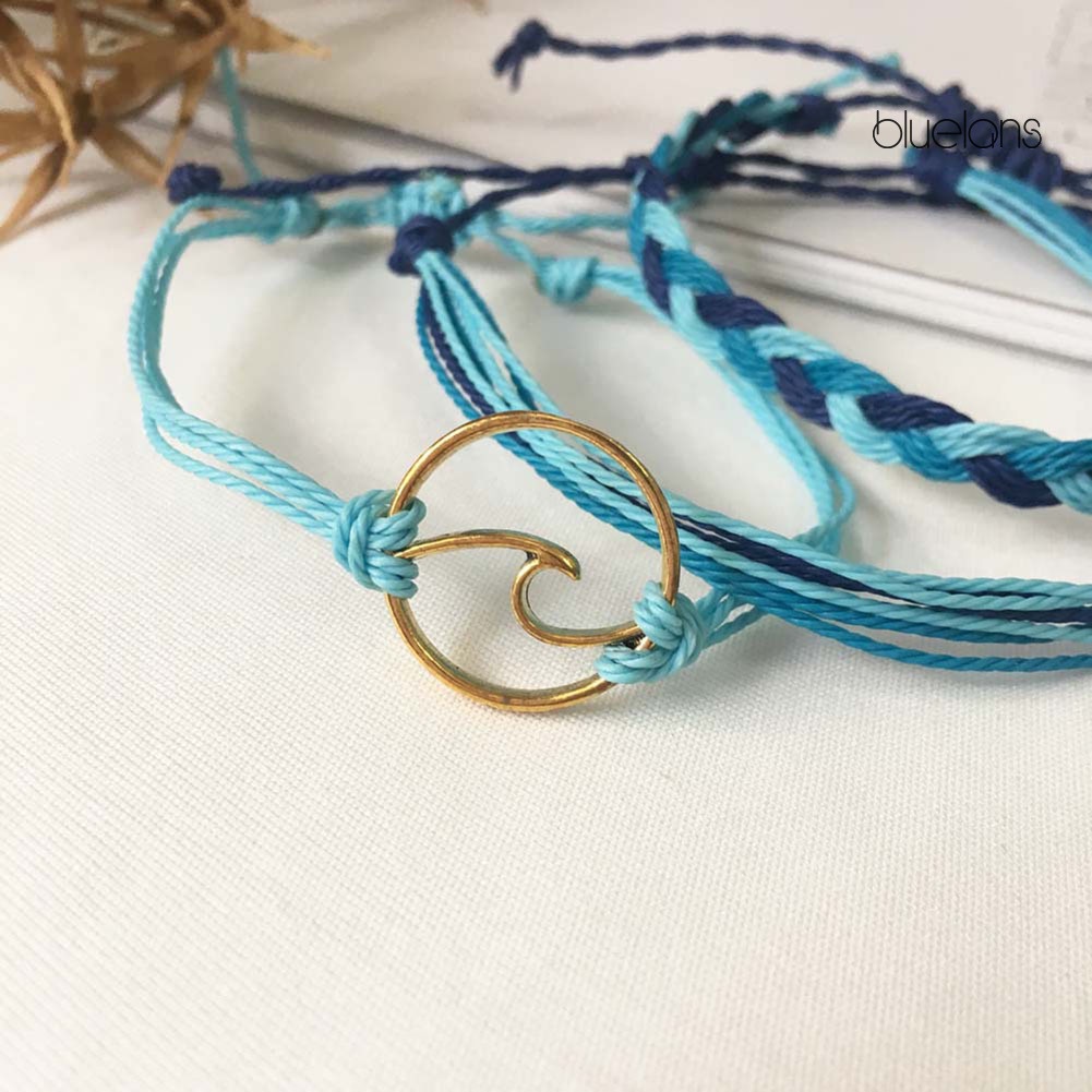 Set 3 Vòng Tay Dây Bện Gắn Hình Sóng Biển Thời Trang Cho Nữ