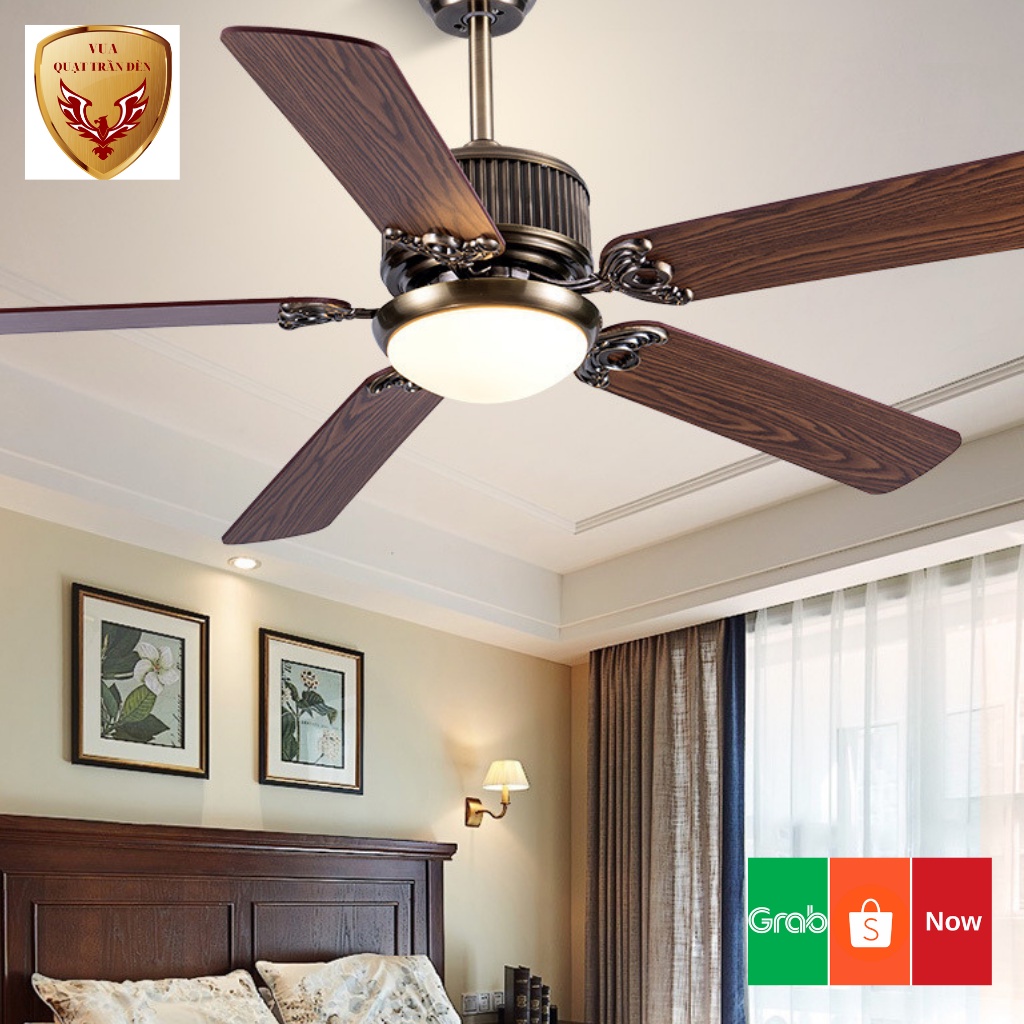 Quạt Trần Trang Trí Cao Cấp QTD362, Quạt Trần Cánh Gỗ 5 Cánh,Động Cơ AC Với 3 Màu Ánh Sáng