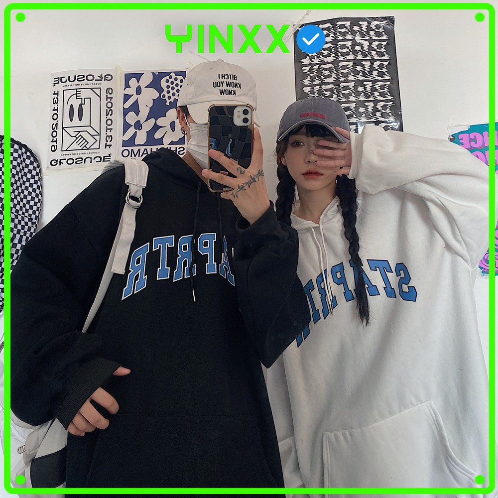 Áo hoodie form rộng nam nữ Yinxx, áo hoddie unisex nỉ bông màu đen - trắng HD14