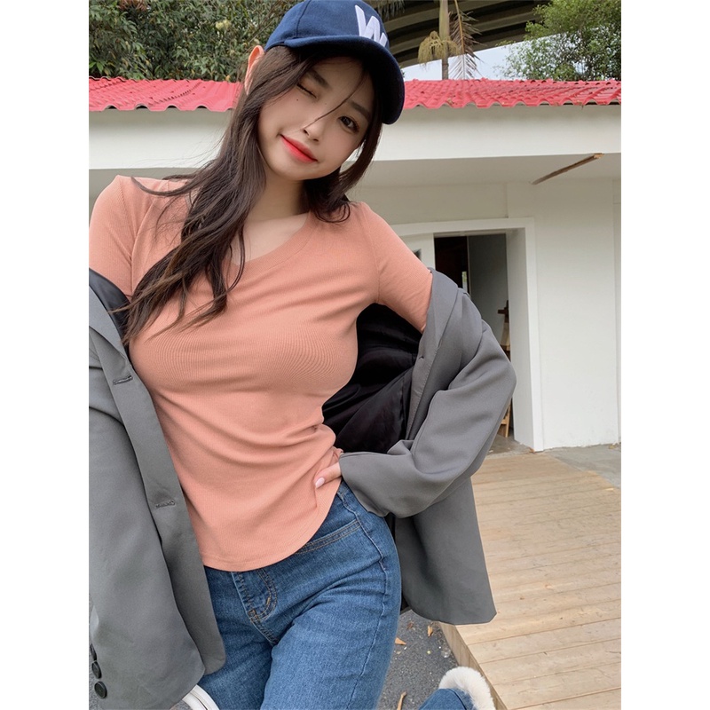 Áo Thun Nữ Ngắn Tay Cổ Chữ V Ôm Dáng Gợi Cảm