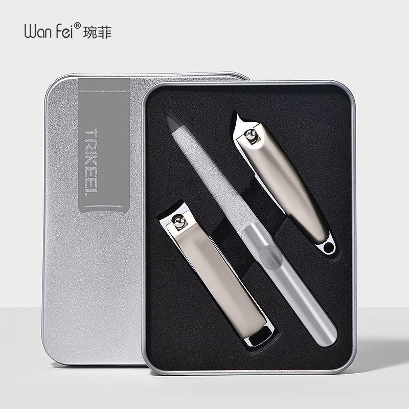 Bộ 3 Bấm Móng Tay Cao Cấp Cắt, Dũa, Cắt 45 Độ, Thép Không Gỉ Hộp Đựng Sang Trọng