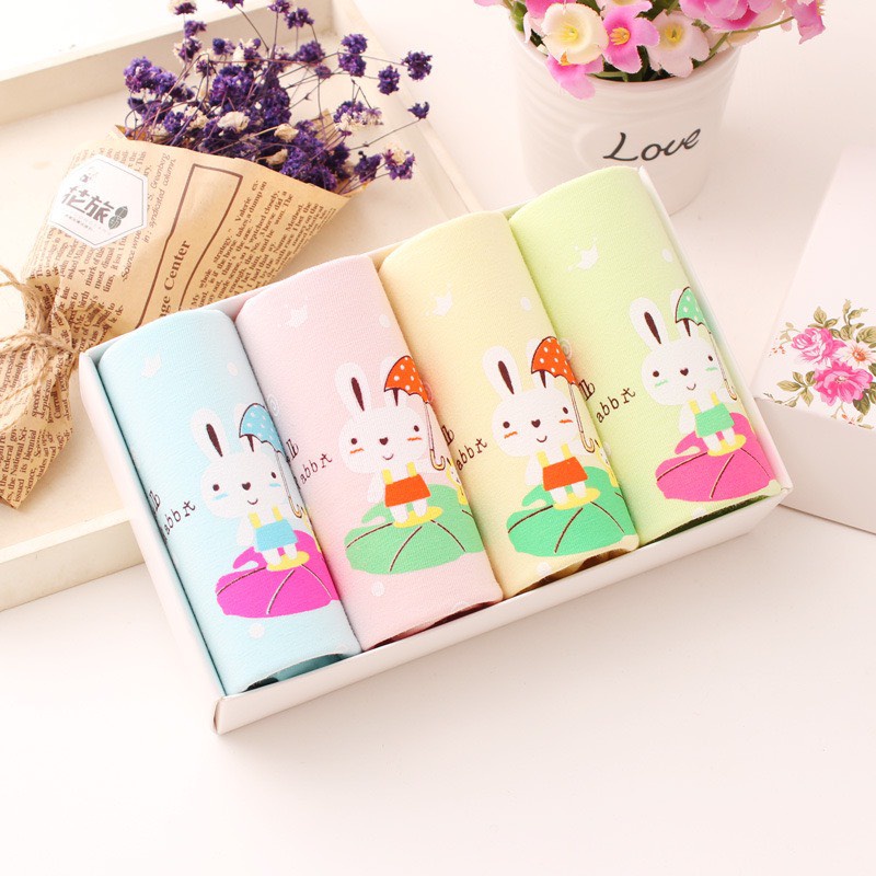 Sét 4 Chiếc Quần Chíp Trẻ Em Bé Gái Chất COTTON Hàng Quảng Châu Cao Cấp Hình THỎ (QC32)