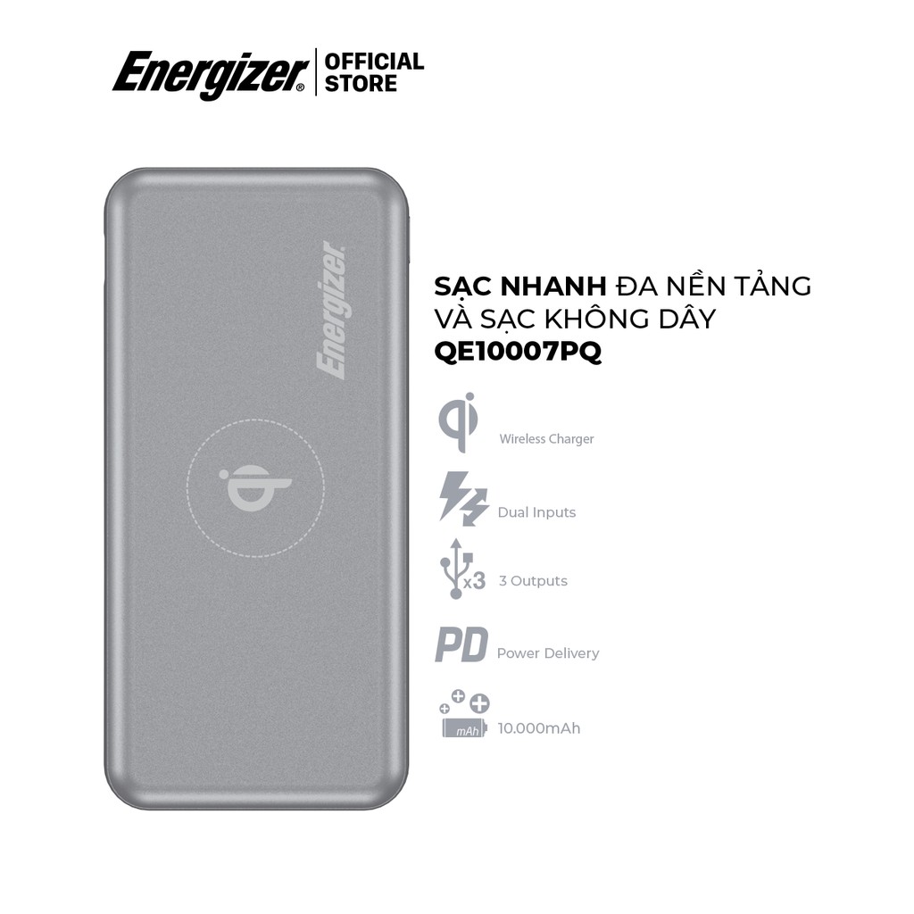 Combo sạc dự phòng không dây Energizer 10000mAh QE10007PQ + cốc sạc Mophie 20W - Hàng Chính Hãng, Bảo Hành 2 Năm 1 Đổi 1