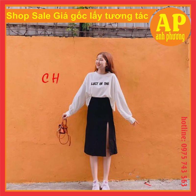 Sét áo lucy + Chân váy xẻ😶áo form thụng dài tay unisex😶áo nam nữ😶chân váy xẻ cá tính😶phong cách thời trang😶