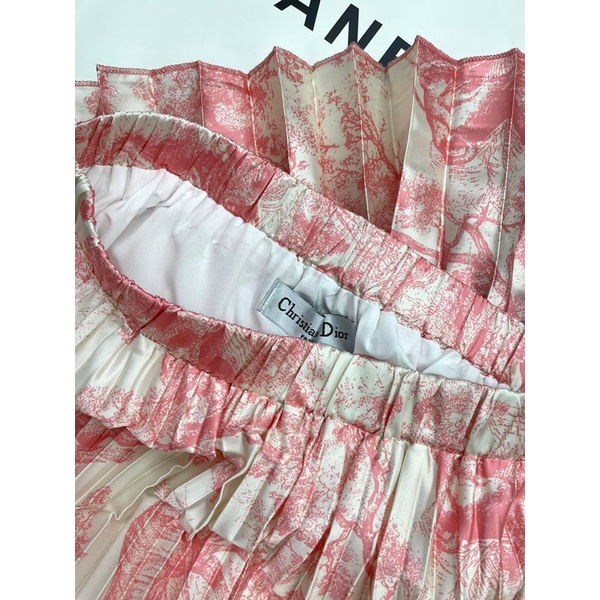 Chân váy dài xếp ly hoạ tiết hoa thương hiệu Dior CD cao cấp