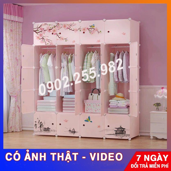 TỦ NHỰA LẮP GHÉP BẰNG NHỰA ĐỂ QUẦN ÁO ĐỒ TREO VÀ ĐỒ GẤP 20 Ô (GỒM 3 Ô TRANG TRÍ) BỘ HỒNG HOA ĐÀO ĐA NĂNG THÔNG MINH s