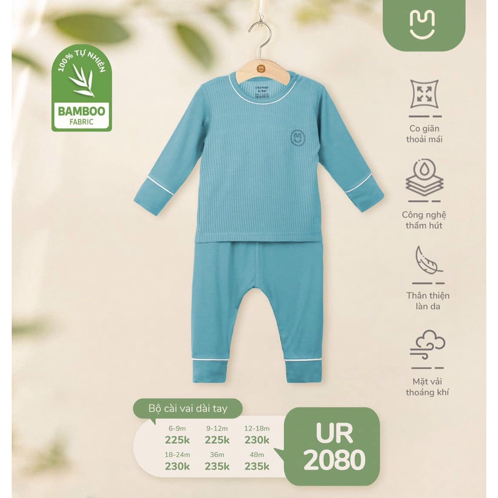 Bộ Uala Rogo dài tay Bamboo cao cấp mềm mịn thoáng mát thấm hút tốt trơn gân chìm cho bé trai bé gái 2080