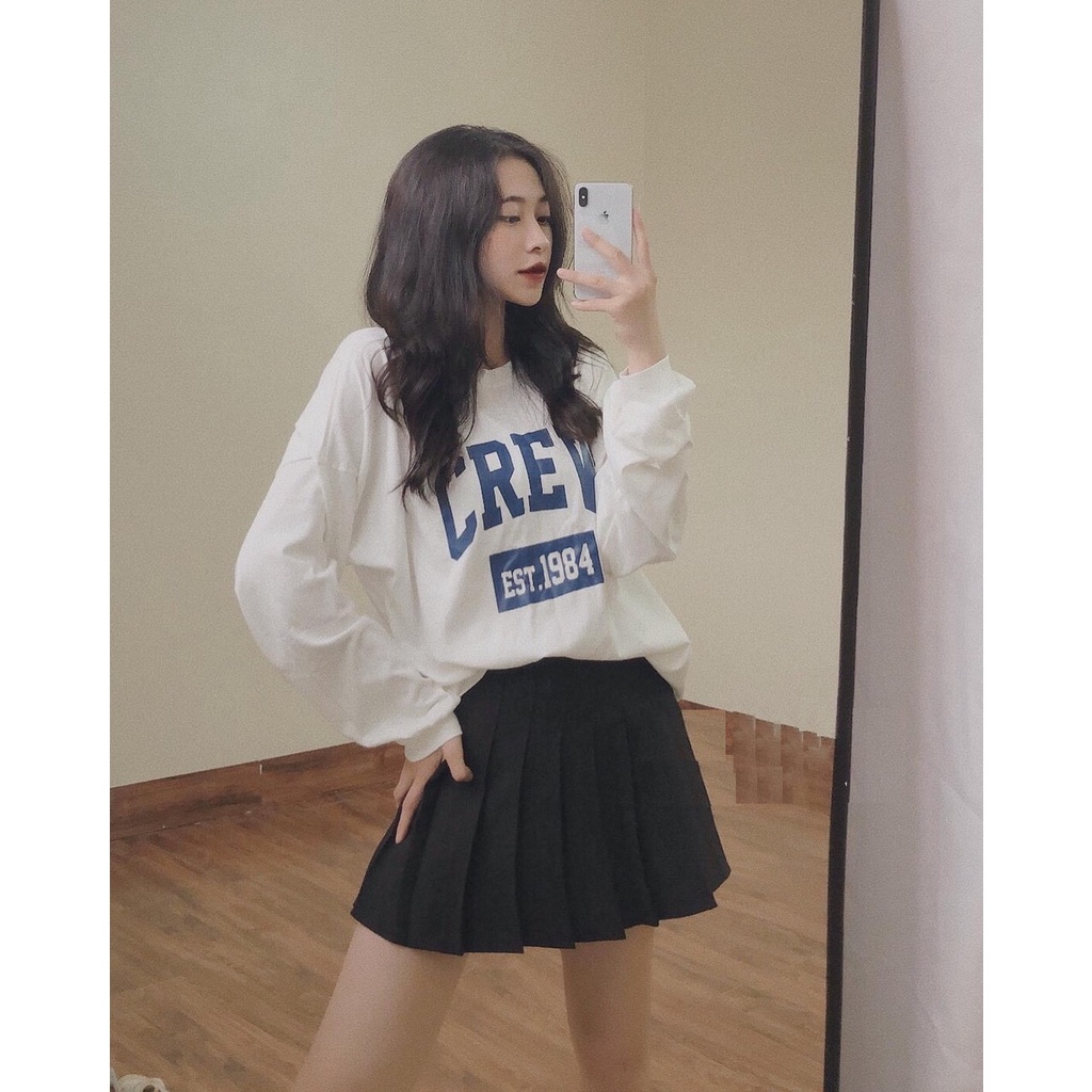 Áo Dài Tay Bồng 1984 PEONYB Nữ [FREESHIP]  Thun form rộng crew, sweater thể thao ĐEN | TRẮNG | XÁM | NÂU Ulzzang