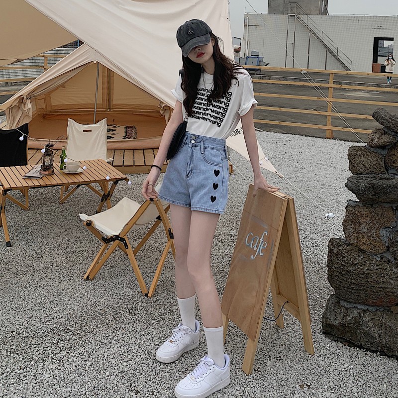 Xiaozhainv Quần Short Jeans Lưng Cao Ống Rộng Thời Trang Cho Nữ