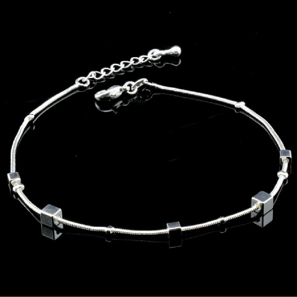 Lắc Chân Mạ Bạc 925 Hình Khối Lập Phương Thời Trang