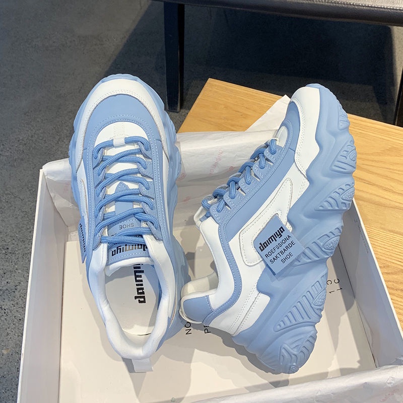 Đôi giày sneaker IELGY đế bằng màu xanh dương kiểu dây chéo thời trang