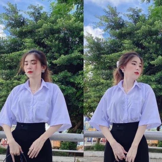 Áo Sơ Mi Trắng Nữ Basic Tay Lỡ Form Rộng Style Học Sinh , Sinh Viên 💝 !