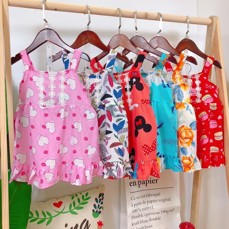 Váy lanh 2 dây X mát mẻ, xinh yêu cho bé gái - VL2DX