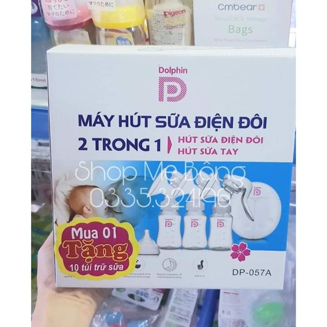 Máy hút sữa điện đôi 2in1 Dolphin (tặng 10 túi trữ sữa 150ml)