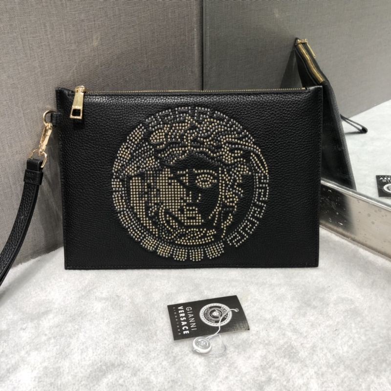 clutch cầm tay cho nam da thật khắc họa tiết logo Versace