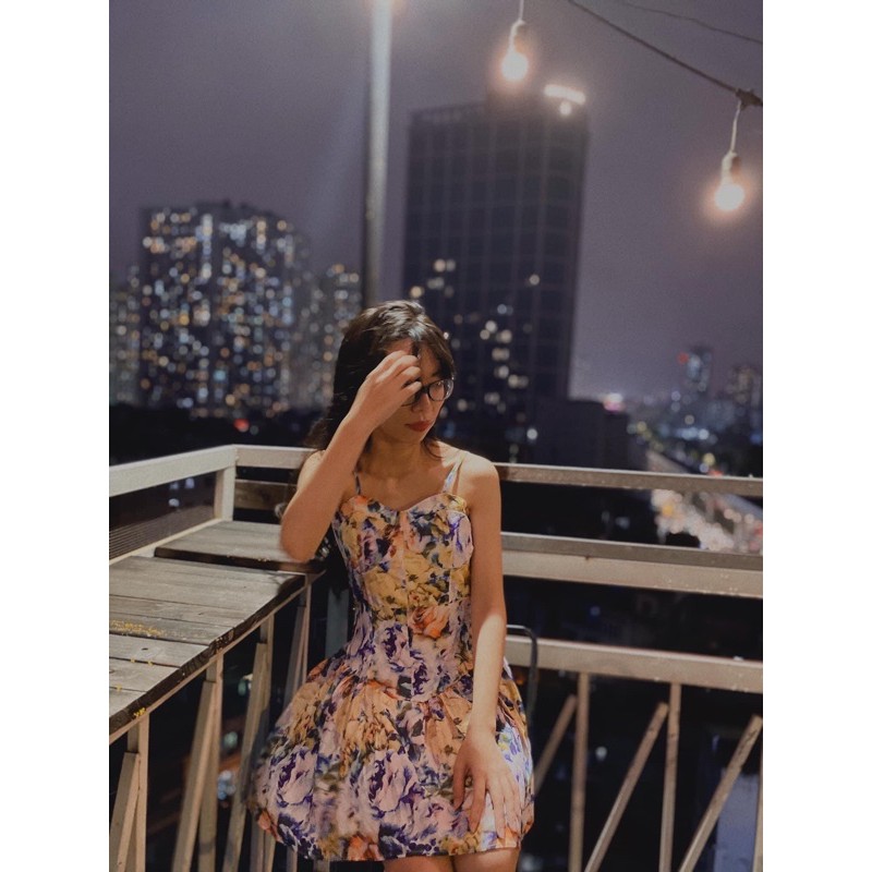 Đầm nữ đầm dáng xòe, đầm hoa hai dây sexy