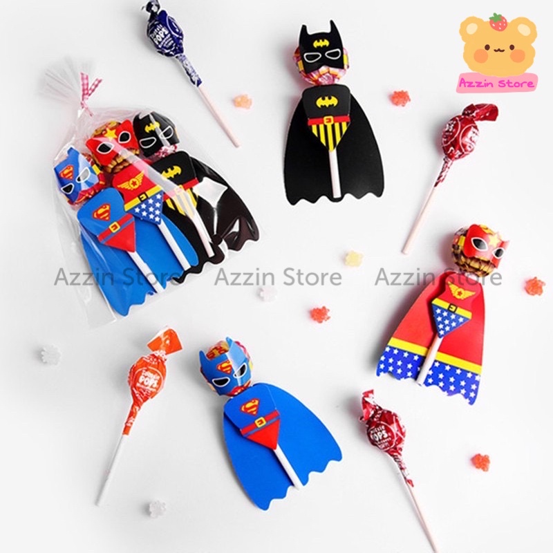 Giấy Thiệp Trang Trí Kẹo Mút Hình Siêu Anh Hùng Super Man Azzin Store