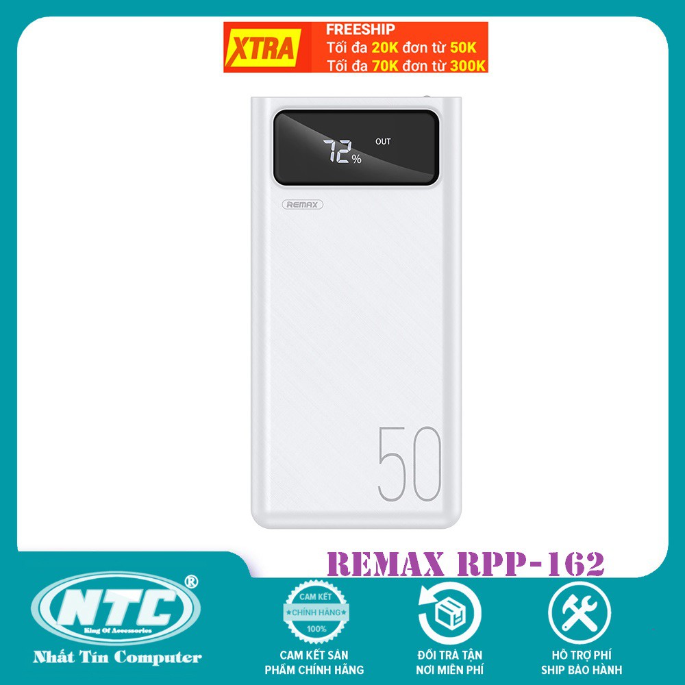 Pin sạc dự phòng Remax RPP-162 50000mAh, lõi Li-polymer, 3 cổng input, 4 cổng output (Trắng) - Hàng chính hãng