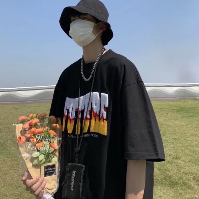 Áo Thun Nam Tay Ngắn Dáng Rộng Có Thêu Chữ Thời Trang Phong Cách