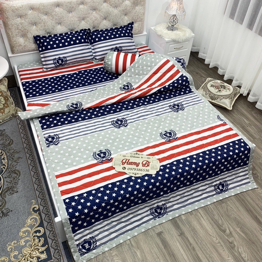 Bộ Chăn hè Ga Gối Cotton Poly Combo 5 Món - Hàng đẹp - Hương Vũ Bedding