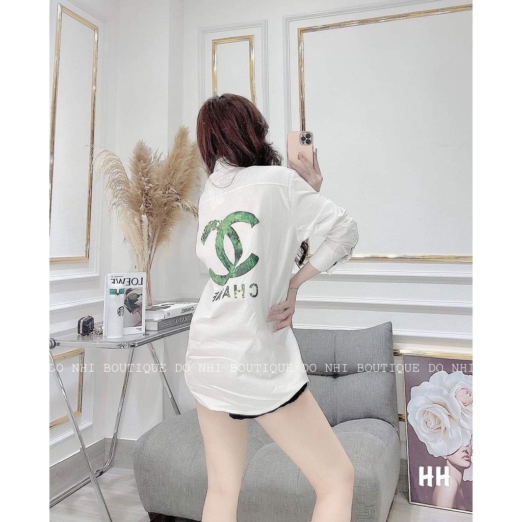 [Mã FAMARAL1 giảm 10K đơn 50K] ÁO SƠ MI TRẮNG CHA LEO CHỮ XANH CHO NỮ