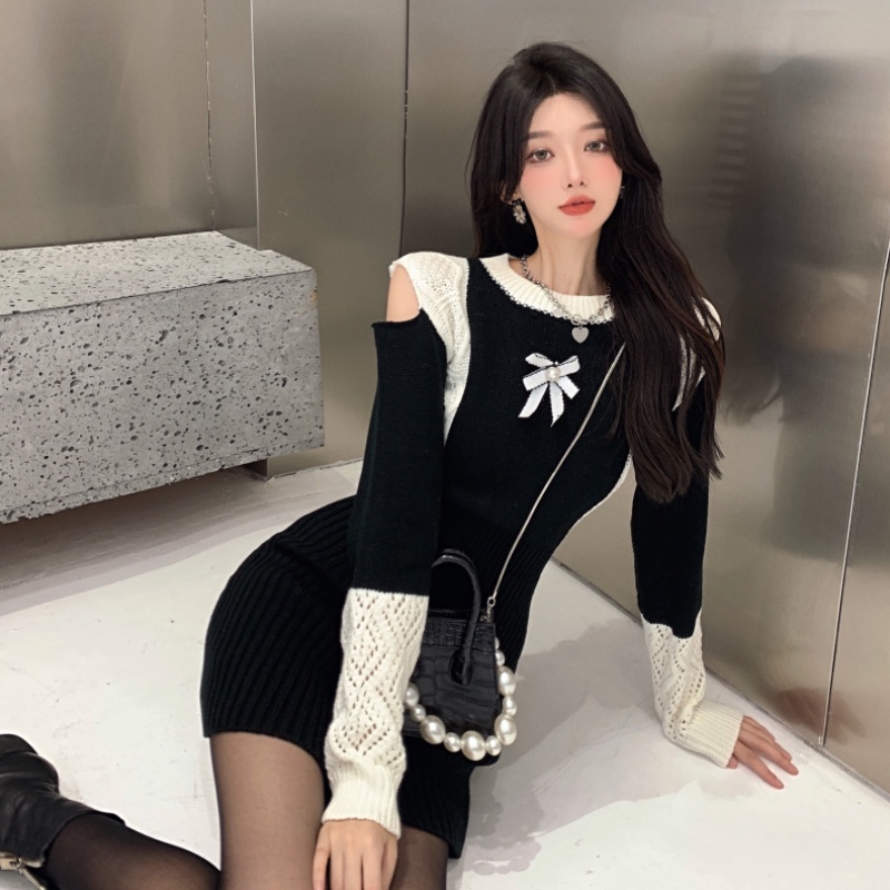 Đầm len Perty mừng năm mới thời trang mùa thu phong cách Hàn Quốc cho nữ