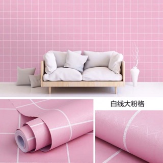 10 mét giấy dán tường sẵn keo kẻ caro màu hồng hàng siêu đẹp