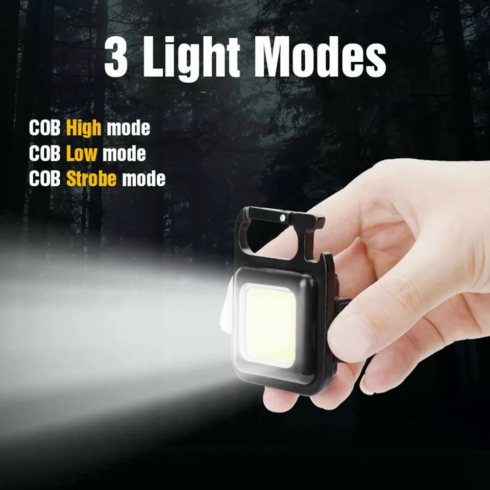 Đèn pin siêu sáng, đèn led mini COB 800 Lumens móc khóa đa năng sạc usb tiện dụng