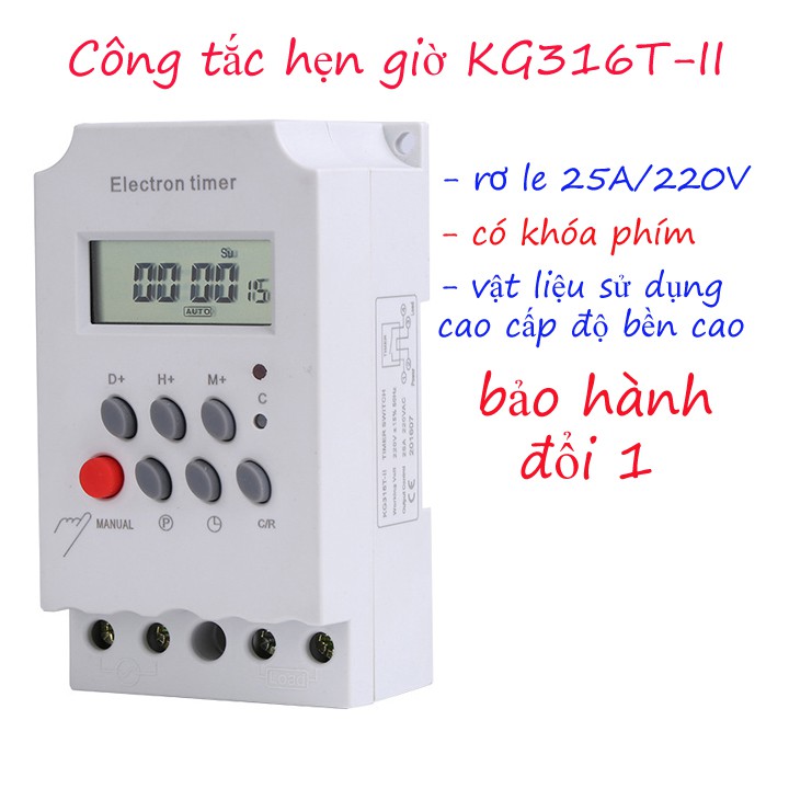 Công tắc hẹn giờ KG316 T-II, công suất 25A 16 chương trình-công tắc hẹn giờ bật tắt điện tự động