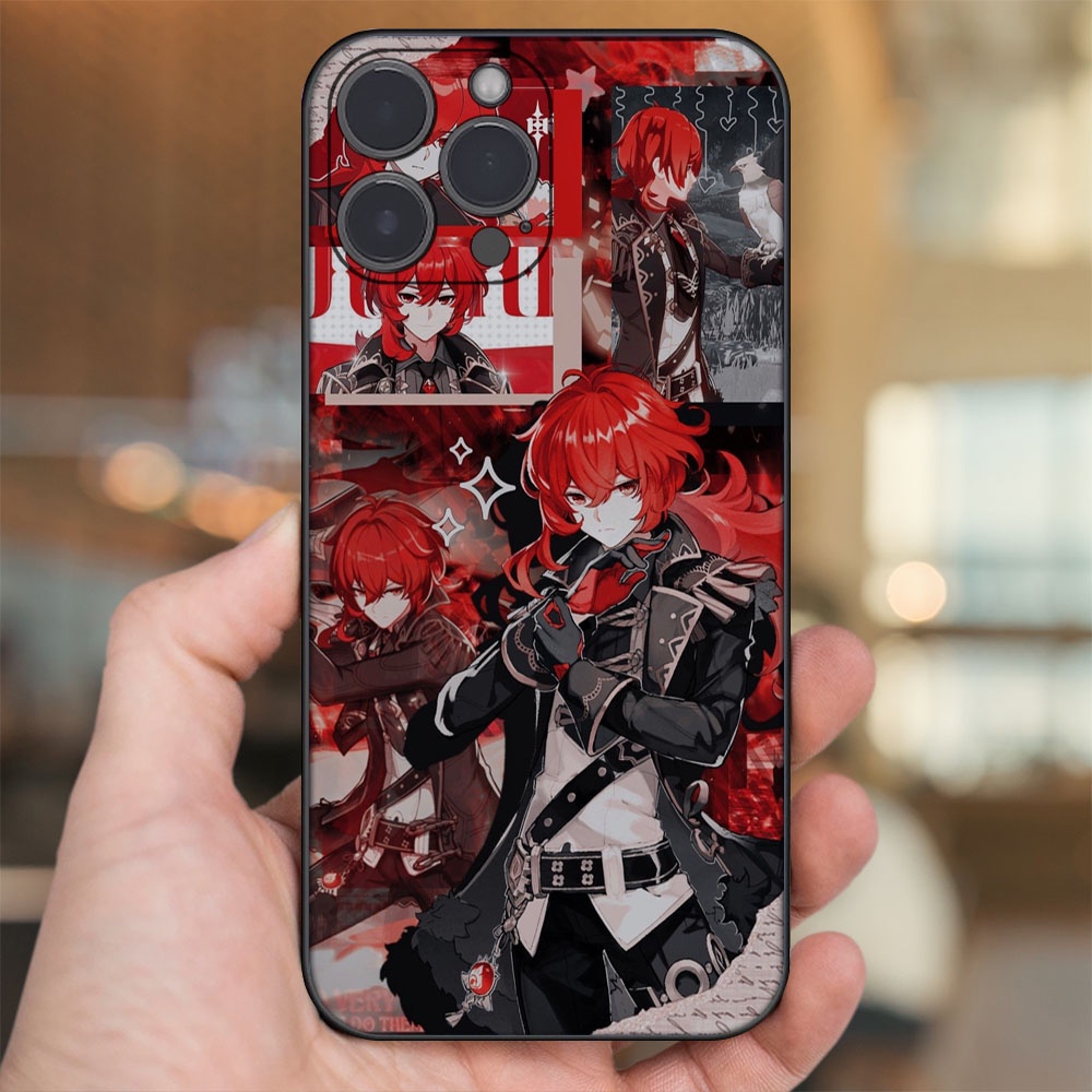 Ốp lưng iPhone 13 Pro Max dẻo đen cạnh vuông in hình Diluc Genshin Impact